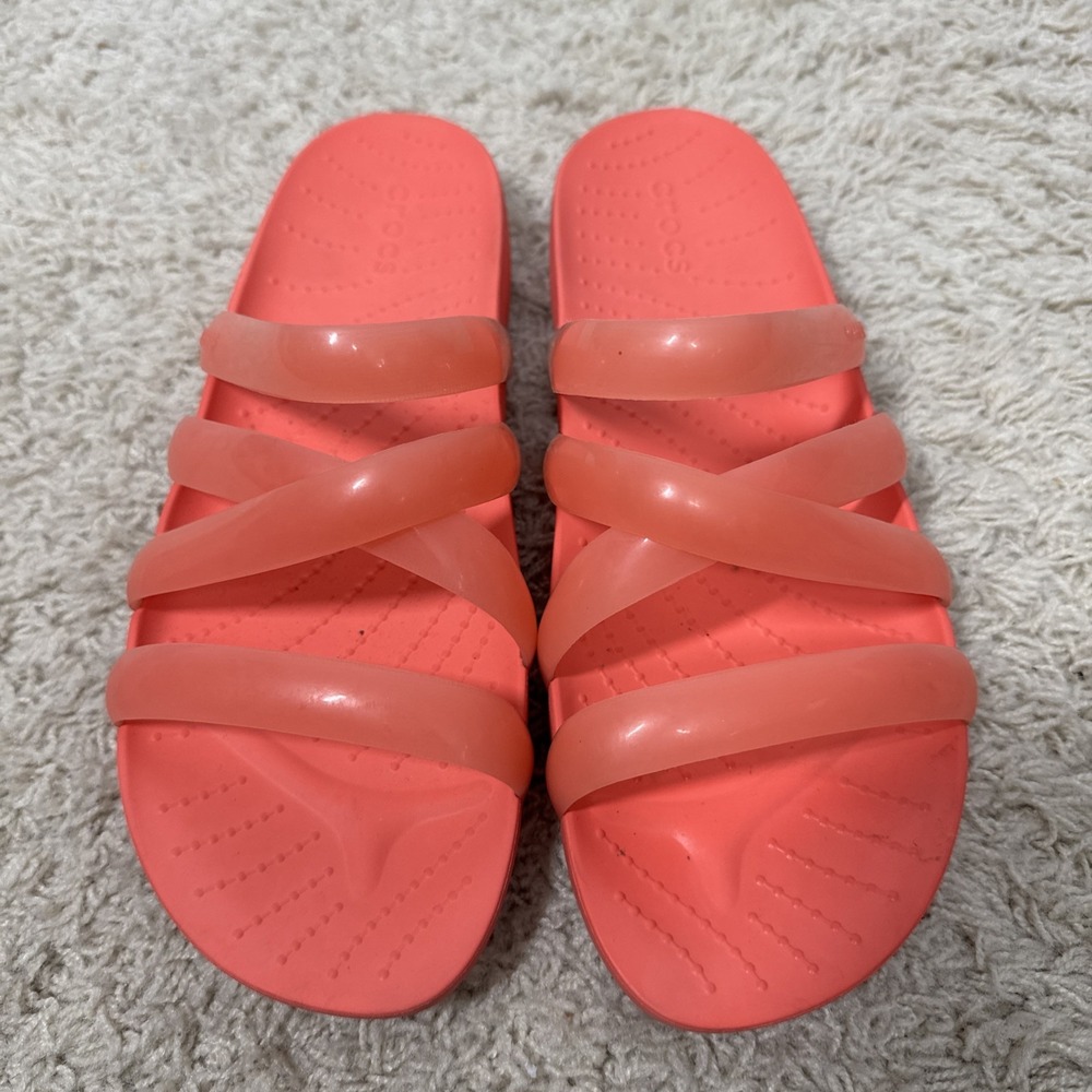 Crocs Women's Splash Glossy Strappy Neon Watermelon Slip On Sandals Slide Size 8